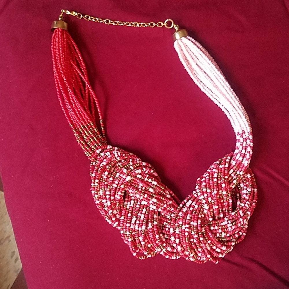 Beaded necklace with matching earrings.